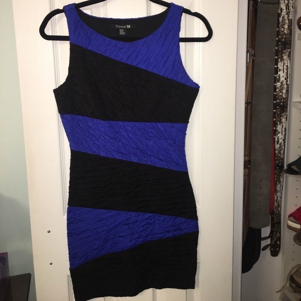 Black & Blue Striped Fitted Mini Dress